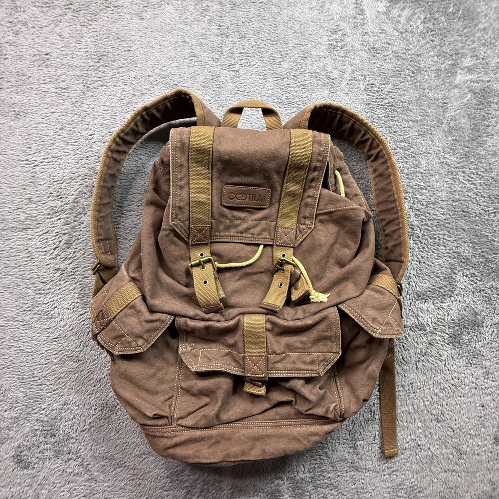 Gootium Canvas Backpack Rucksack Large Brown Drawstring Snap Close